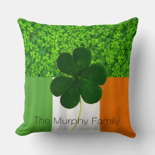 Cojín Decorativo Shamrock Clovers Green Irish Flag Nombre Irlanda (Anverso)