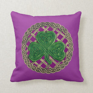 Cojín Decorativo Shamrock Púrpura Y Nudos Celtas Pillow Reversible