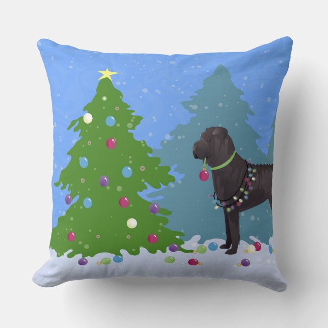 Cojín Decorativo Shar-Pei Chino decorando árbol de Navidad -bosque (Anverso)