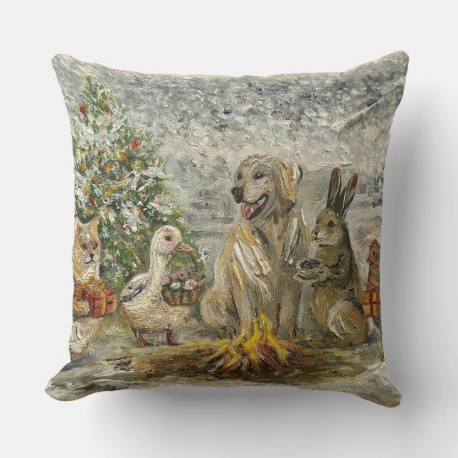 Cojín Decorativo Shared Warmth Whimsical Farmhouse Animals Campfire (Anverso)