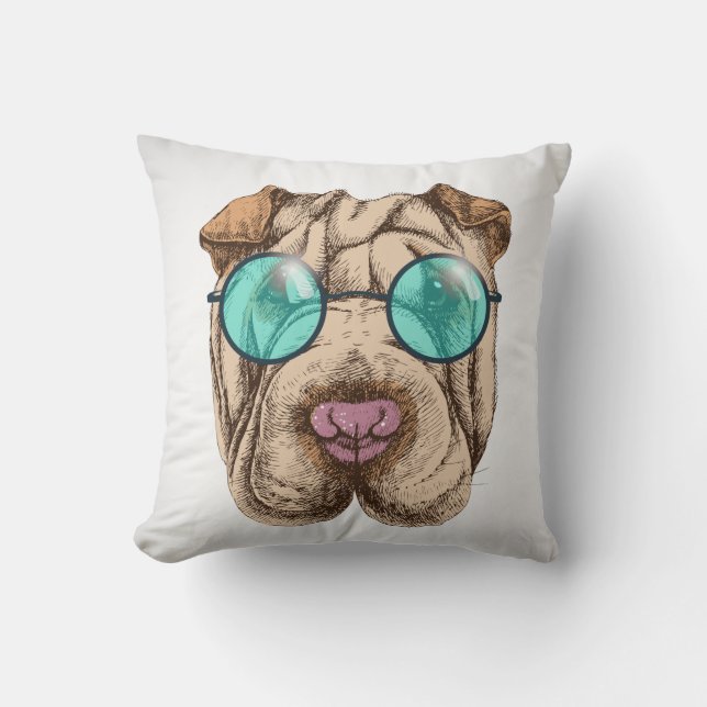 Cojín Decorativo Sharpei Con Lentes De Sol (Anverso)