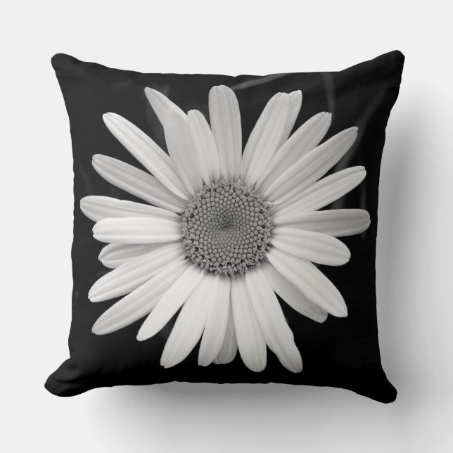 Cojín Decorativo Shasta Daisy 01 - Blanco y negro (Anverso)