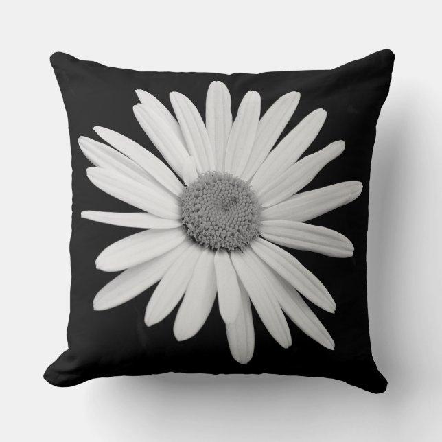 Cojín Decorativo Shasta Daisy 02 - Blanco y negro (Anverso)