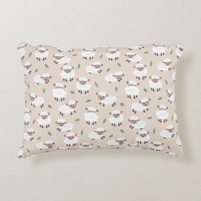 Cojín Decorativo Sheep & Lamb Cute Gender Neutral Baby Nursery (Anverso)