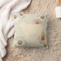 Sheep Silhouette and Floral Daisies Throw Pillow