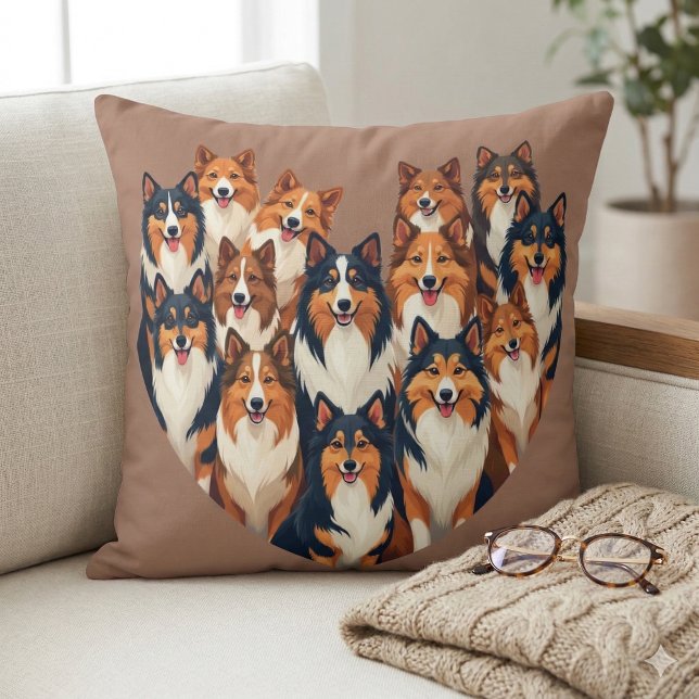 Cojín Decorativo Sheltie Heart Ilustracion Cute Shetland Sheepdog (Sheltie Heart Illustration Cute Shetland Sheepdog Throw Pillow Mockup A)