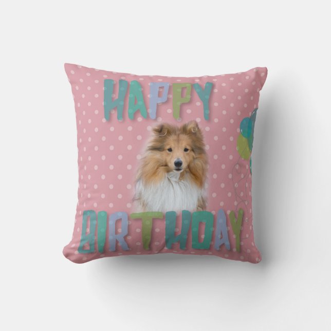 Cojín Decorativo Sheltie Shetland sheepdog Happy Birday (Anverso)