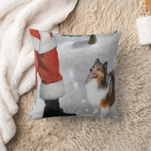 Cojín Decorativo Shetland Sheepdog con Santa Navidad 
