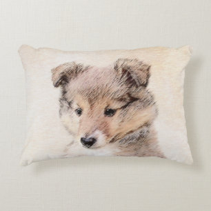Cojín Decorativo Shetland Sheepdog Puppy Pintura Original Perro Art