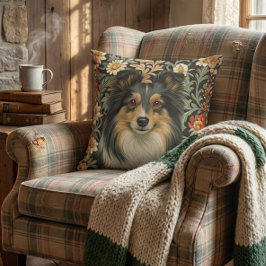 Cojín Decorativo Shetland Sheepdog Tricolor Sheltie Vintage Floral