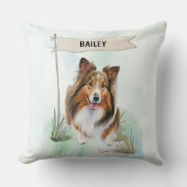 Cojín Decorativo Shetland Sheepdog Watercolor Personalized Dog