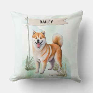 Cojín Decorativo Shiba Inu Acuarela Perro Personalizado