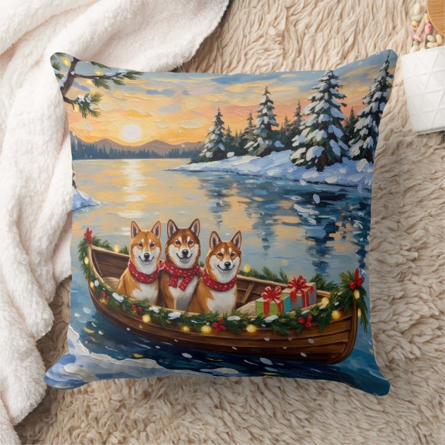 Cojín Decorativo Shiba Inu Christmas Boat Holiday (Manta)