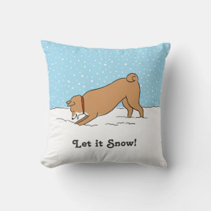 Cojín Decorativo Shiba Inu deja que nieve - lindo día festivo de pe