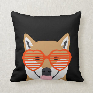Cojín Decorativo Shiba Inu - Lentes cortos de corazón - diseño blan
