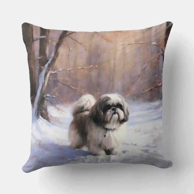 Cojín Decorativo Shih Tzu deja que nieve Navidades (Reverso )