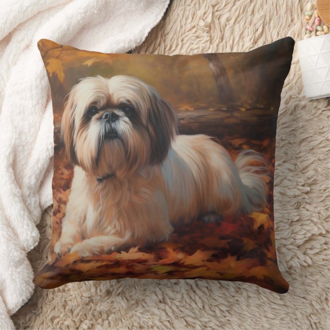 Cojín Decorativo Shih Tzu en otoño se inspira en la caída de las ho (Manta)