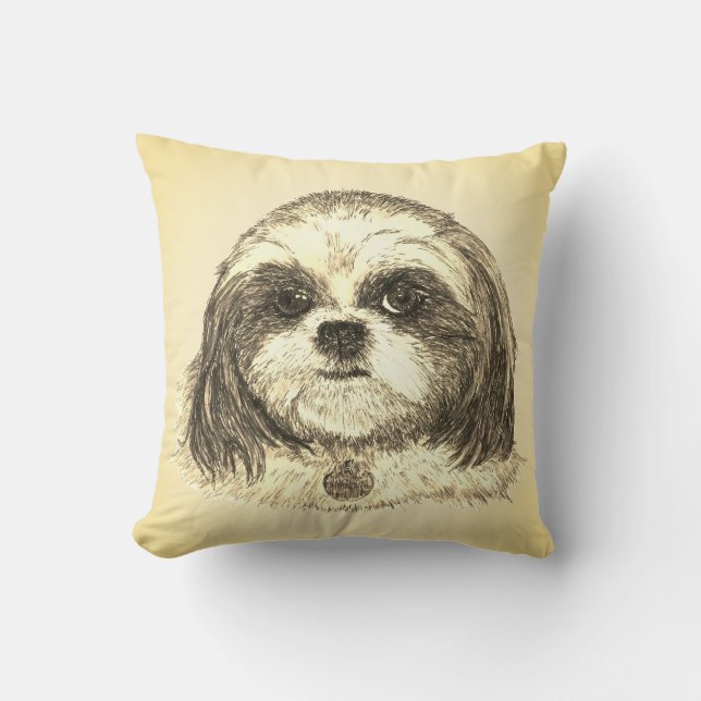 Cojín Decorativo Shih Tzu en Sepia (Anverso)