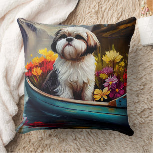 Cojín Decorativo Shih Tzu en una paleta: Una aventura escénica