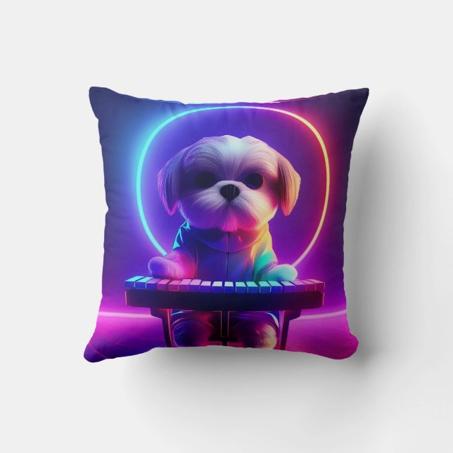Cojín Decorativo Shih Tzu jugando al piano (Reverso)