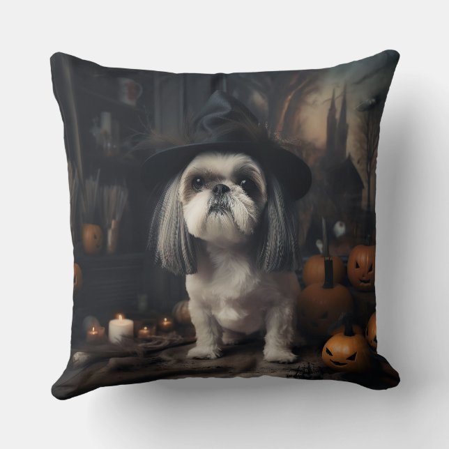 Cojín Decorativo Shih Tzu Pumpkins Halloween Scary (Reverso )