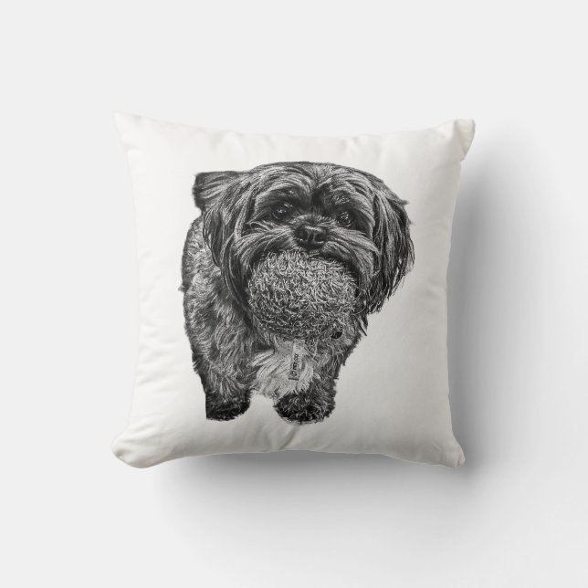 Cojín Decorativo Shih Tzu with Ball | Dog Art Throw Pillow (Anverso)