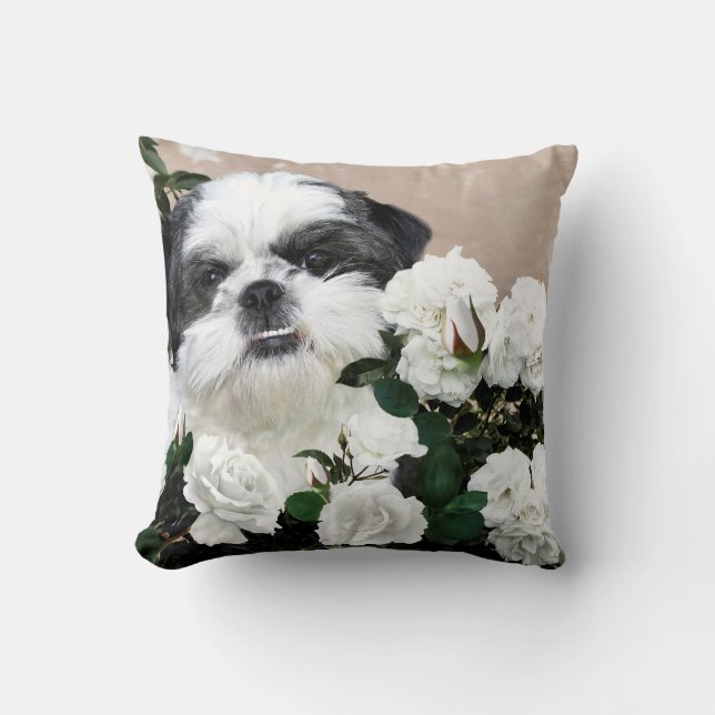 Cojín Decorativo Shih Tzu y rosas (Anverso)