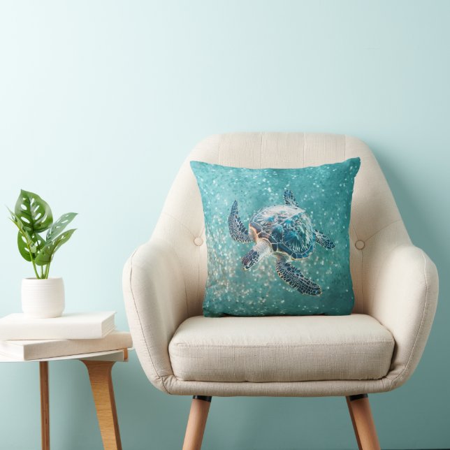 Cojín Decorativo Shimmering Turquoise Sea Turtle | Coastal (Silla)