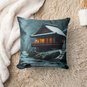 Cojín Decorativo Shizuka na Fuyu: Templo Silencioso junto al Río In