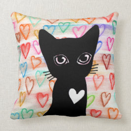 Cojín Decorativo Si usted ama los gatos negros - corazones para