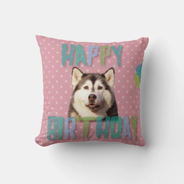Cojín Decorativo Siberian Husky Dog Happy Birday (Anverso)
