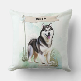 Cojín Decorativo Siberian Husky Watercolor Personalized Dog