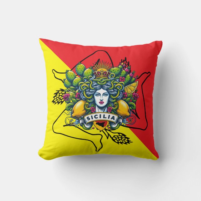 Cojín Decorativo Sicilian Trinacria Throw Pillow (Anverso)
