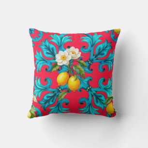 Cojín Decorativo siciliano, verano, limón, mosaico, rosa,