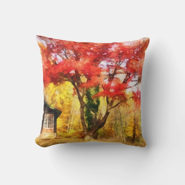Cojín Decorativo Sicomoro de otoño rojo (Anverso)