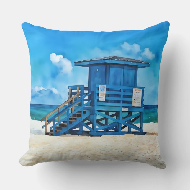 Cojín Decorativo Siesta Key Beach Blue Lifeguard Tower Pillow (Anverso)