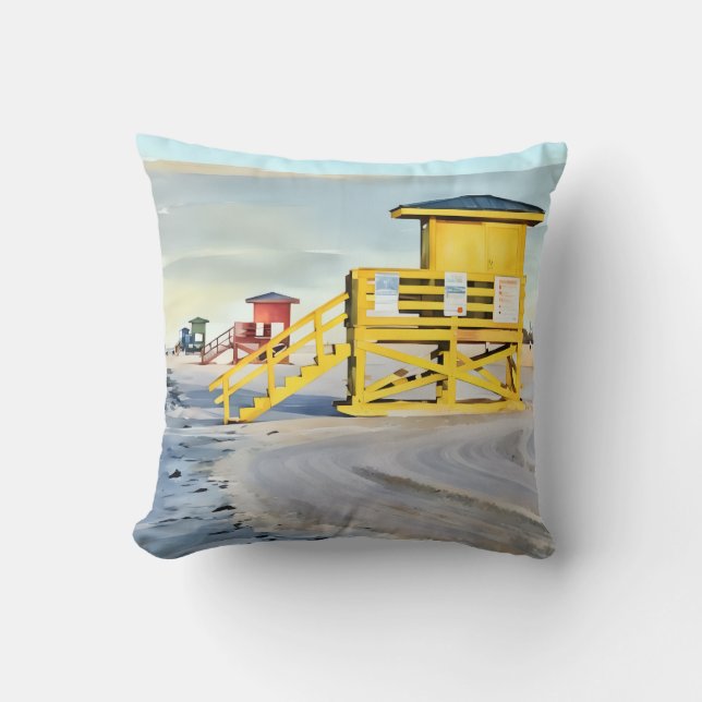 Cojín Decorativo Siesta Key Beach Lifeguard Towers Pillow (Anverso)