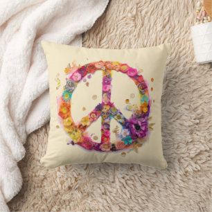 Cojín Decorativo Signo de Paz Boho Hippy años 60 70