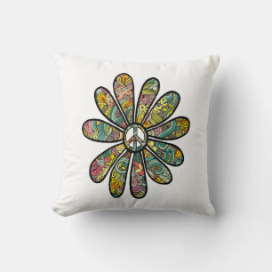 Cojín Decorativo Signo de paz de la paz del poder de las flores tri