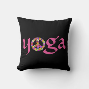 Cojín Decorativo Signo de paz de yoga con flor en negro