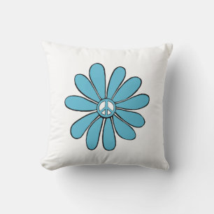 Cojín Decorativo Signo de paz del poder de las flores hippie en Aqu