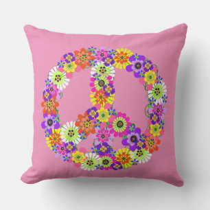 Cojín Decorativo Signo de paz floral en rosa