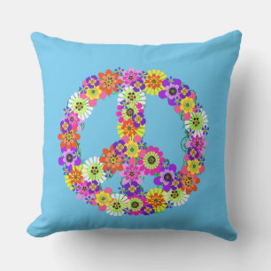 Cojín Decorativo Signo de paz floral sobre azul