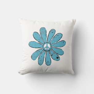 Cojín Decorativo Signo de paz hippie flor Aqua mal visto