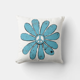 Cojín Decorativo Signo de paz hippie flor Aqua mal visto