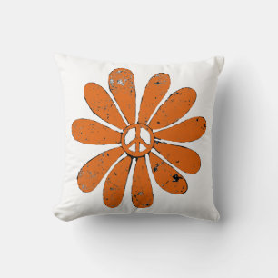 Cojín Decorativo Signo de paz hippie Naranja de flor mal visto