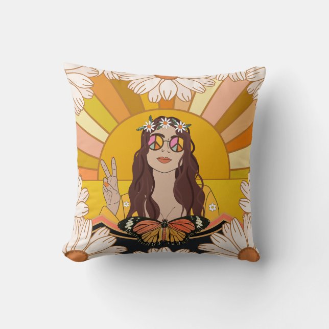 Cojín Decorativo Signo de paz y mariposa (Anverso)