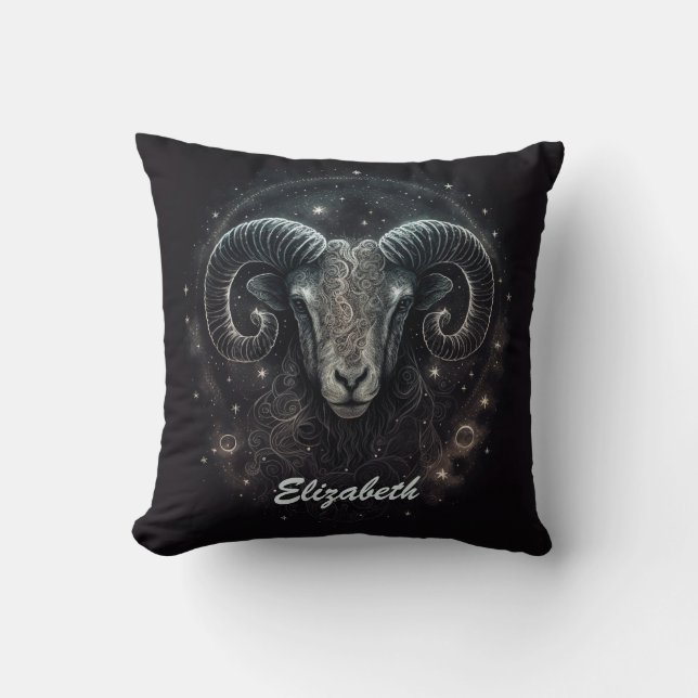 Cojín Decorativo Signo zodiacal personalizado Capricornio Negro (Anverso)