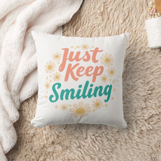 Cojín Decorativo "Sigue Sonriendo" con Margaritas Alegres (Manta)