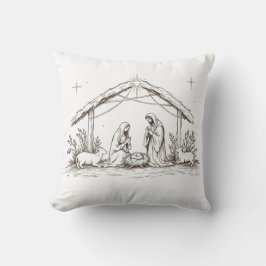 Cojín Decorativo "Silent Night Nativity – Sepia Sketch Throw Pillow
